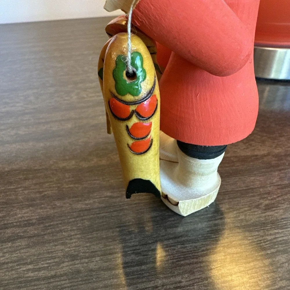 Vintage Russian Beriozka Folk‎ Art Carved Wooden Figurines Boy With Fish USSR